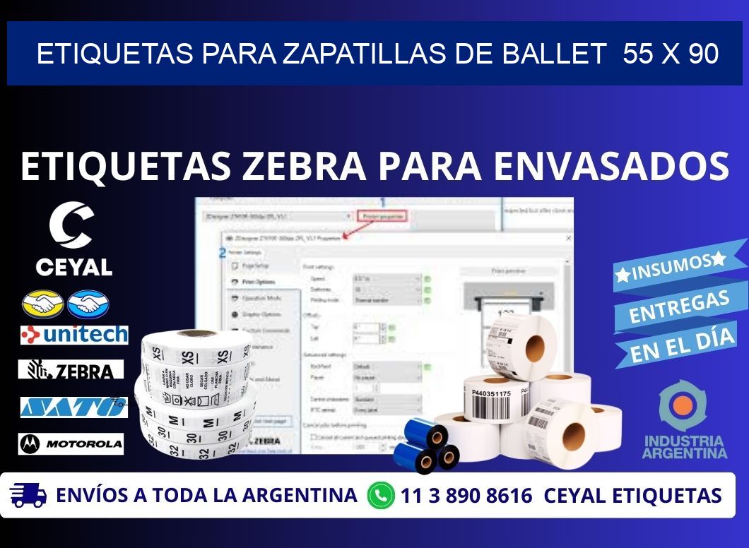ETIQUETAS PARA ZAPATILLAS DE BALLET  55 x 90