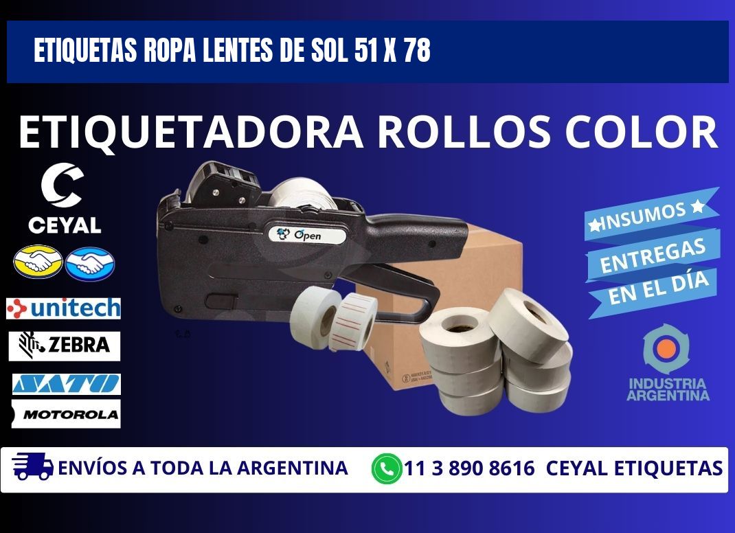 ETIQUETAS ROPA LENTES DE SOL 51 x 78