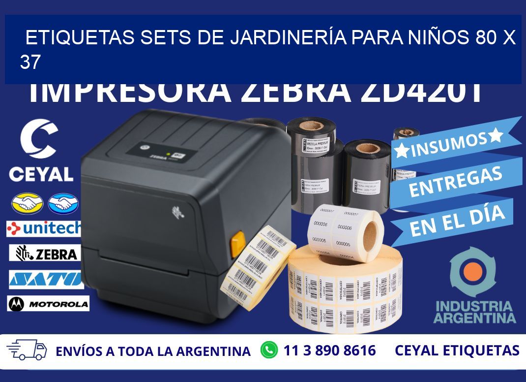 ETIQUETAS SETS DE JARDINERÍA PARA NIÑOS 80 x 37