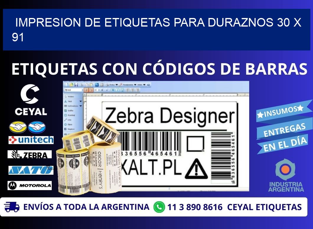 IMPRESION DE ETIQUETAS PARA DURAZNOS 30 x 91