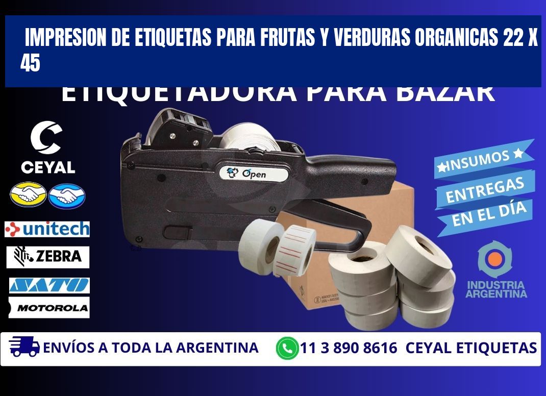 IMPRESION DE ETIQUETAS PARA FRUTAS Y VERDURAS ORGANICAS 22 x 45