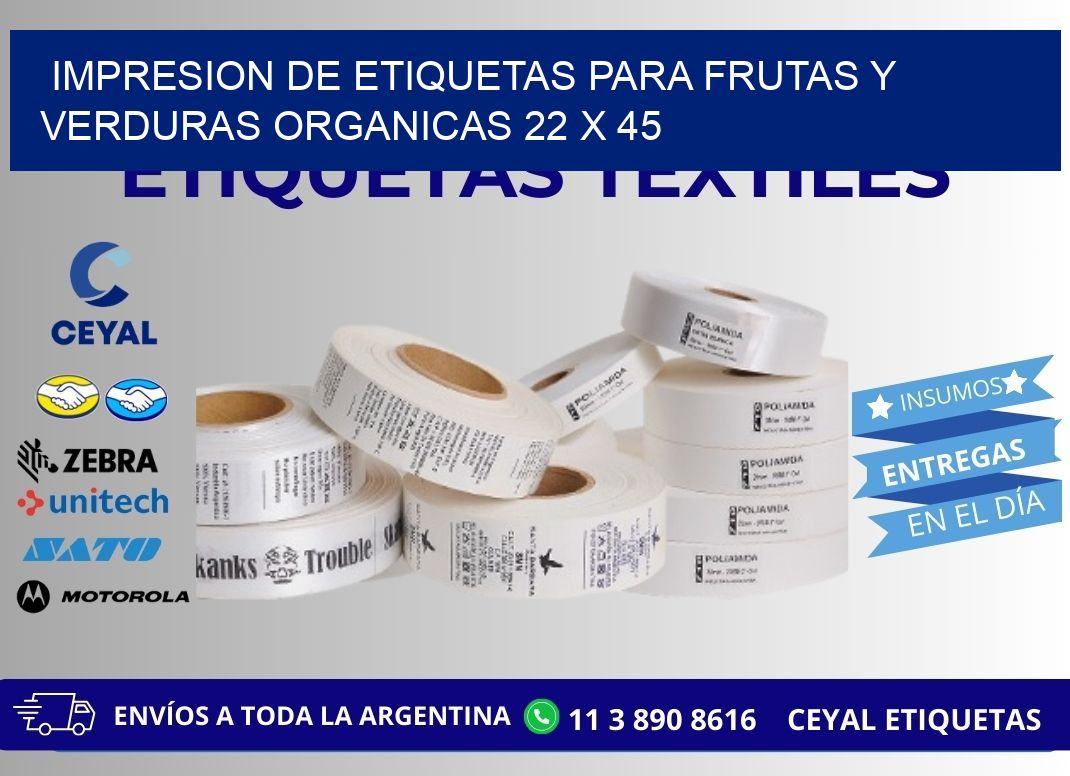 IMPRESION DE ETIQUETAS PARA FRUTAS Y VERDURAS ORGANICAS 22 x 45
