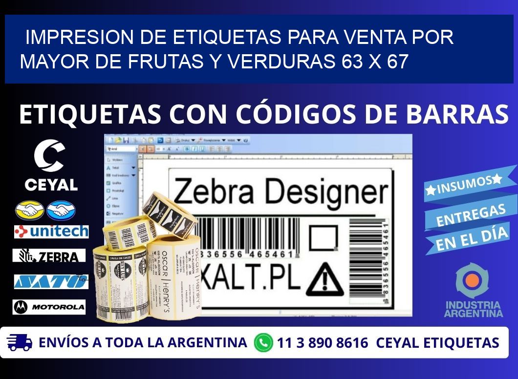 IMPRESION DE ETIQUETAS PARA VENTA POR MAYOR DE FRUTAS Y VERDURAS 63 x 67