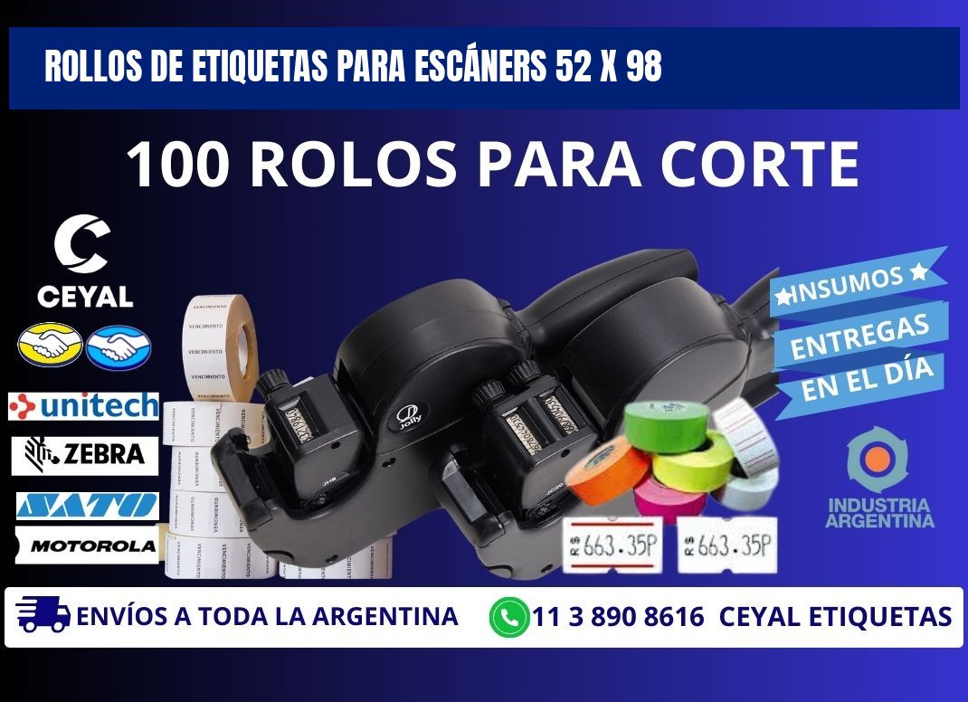 ROLLOS DE ETIQUETAS PARA ESCÁNERS 52 x 98