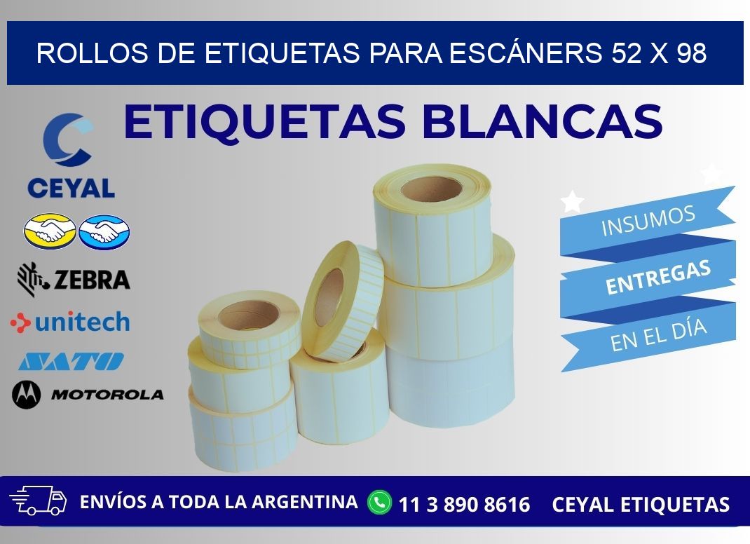 ROLLOS DE ETIQUETAS PARA ESCÁNERS 52 x 98