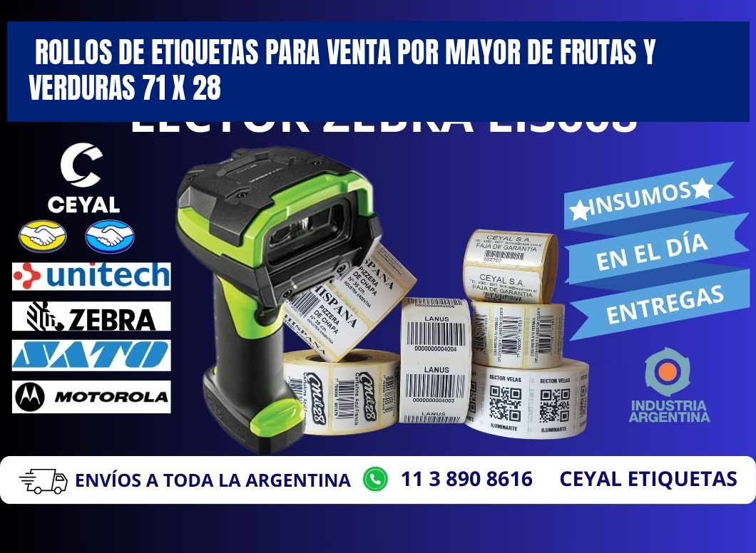 ROLLOS DE ETIQUETAS PARA VENTA POR MAYOR DE FRUTAS Y VERDURAS 71 x 28