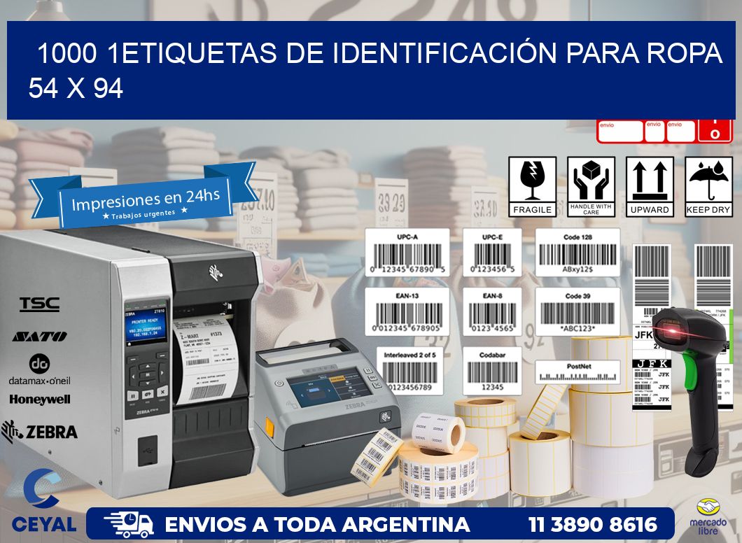 1000 1ETIQUETAS DE IDENTIFICACIÓN PARA ROPA 54 x 94