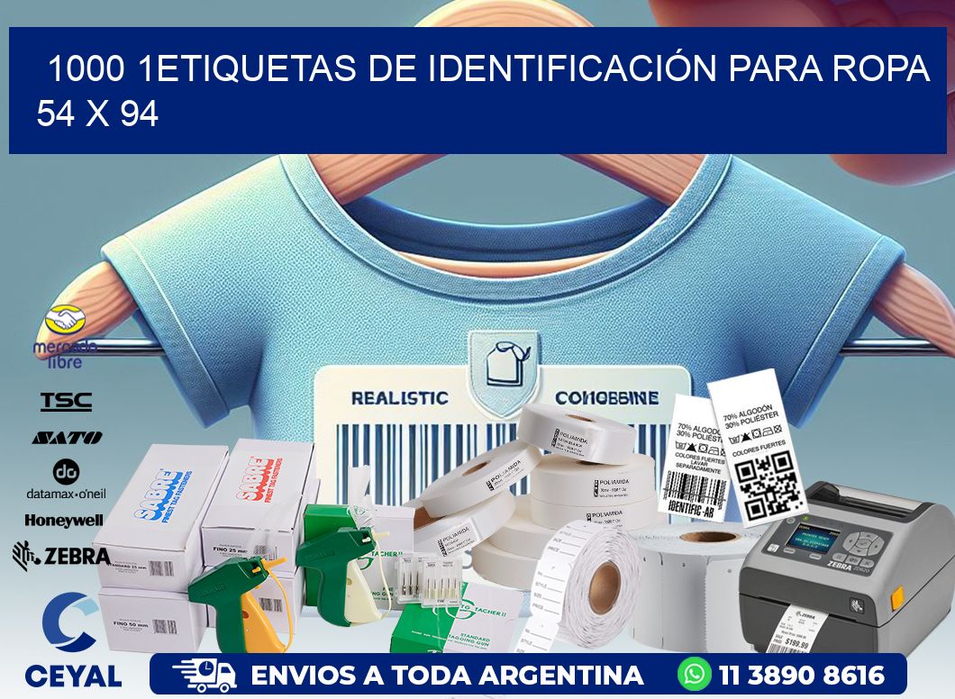 1000 1ETIQUETAS DE IDENTIFICACIÓN PARA ROPA 54 x 94