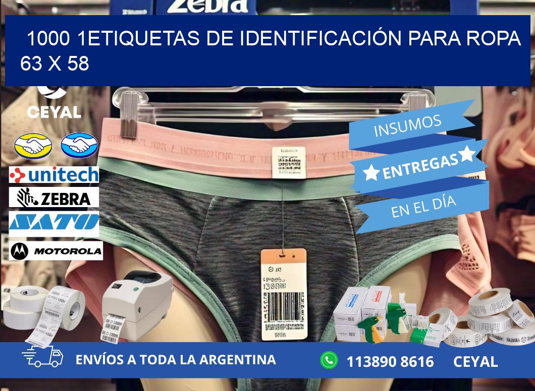 1000 1ETIQUETAS DE IDENTIFICACIÓN PARA ROPA 63 x 58