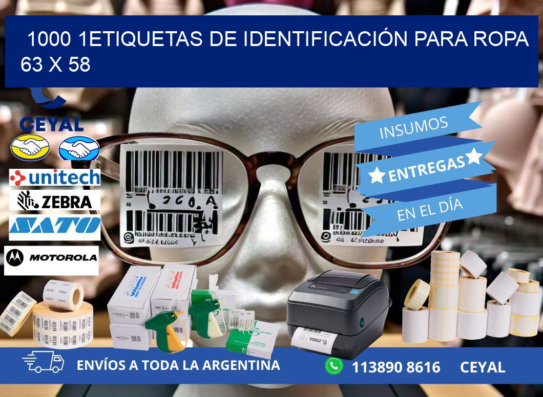 1000 1ETIQUETAS DE IDENTIFICACIÓN PARA ROPA 63 x 58