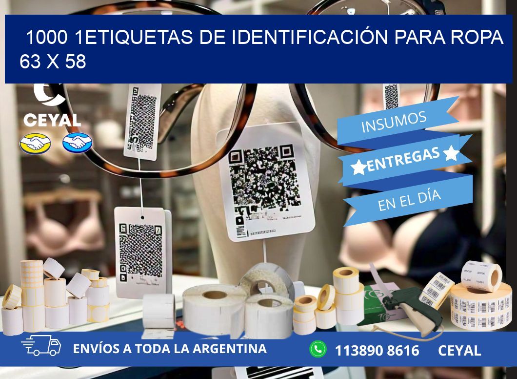 1000 1ETIQUETAS DE IDENTIFICACIÓN PARA ROPA 63 x 58