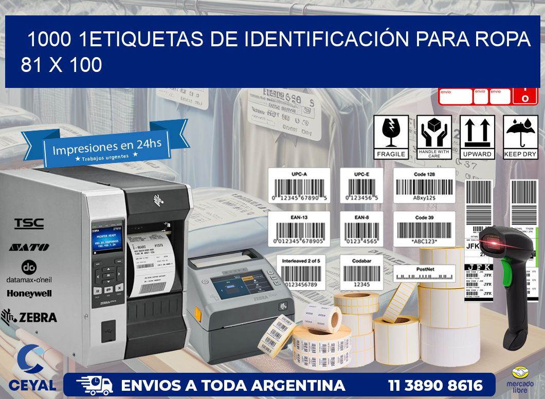 1000 1ETIQUETAS DE IDENTIFICACIÓN PARA ROPA 81 x 100