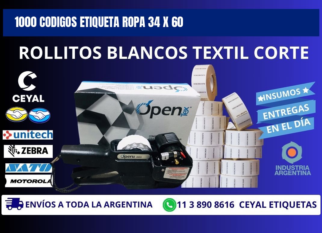 1000 CODIGOS ETIQUETA ROPA 34 x 60