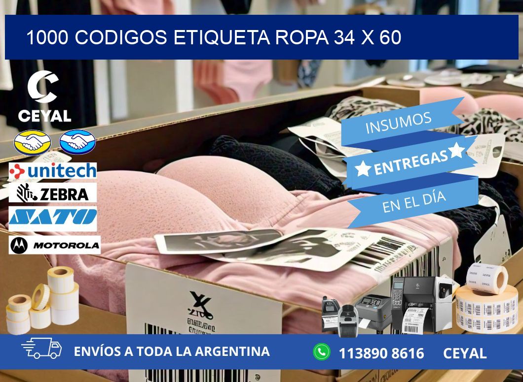 1000 CODIGOS ETIQUETA ROPA 34 x 60