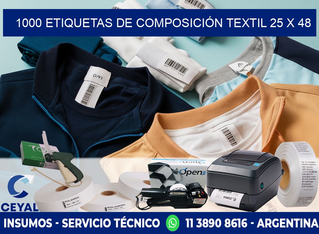 1000 ETIQUETAS DE COMPOSICIÓN TEXTIL 25 x 48