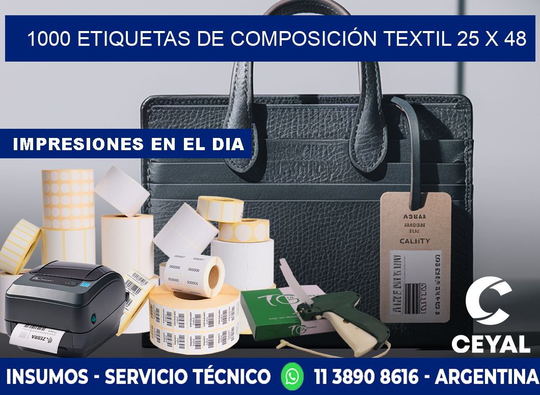 1000 ETIQUETAS DE COMPOSICIÓN TEXTIL 25 x 48