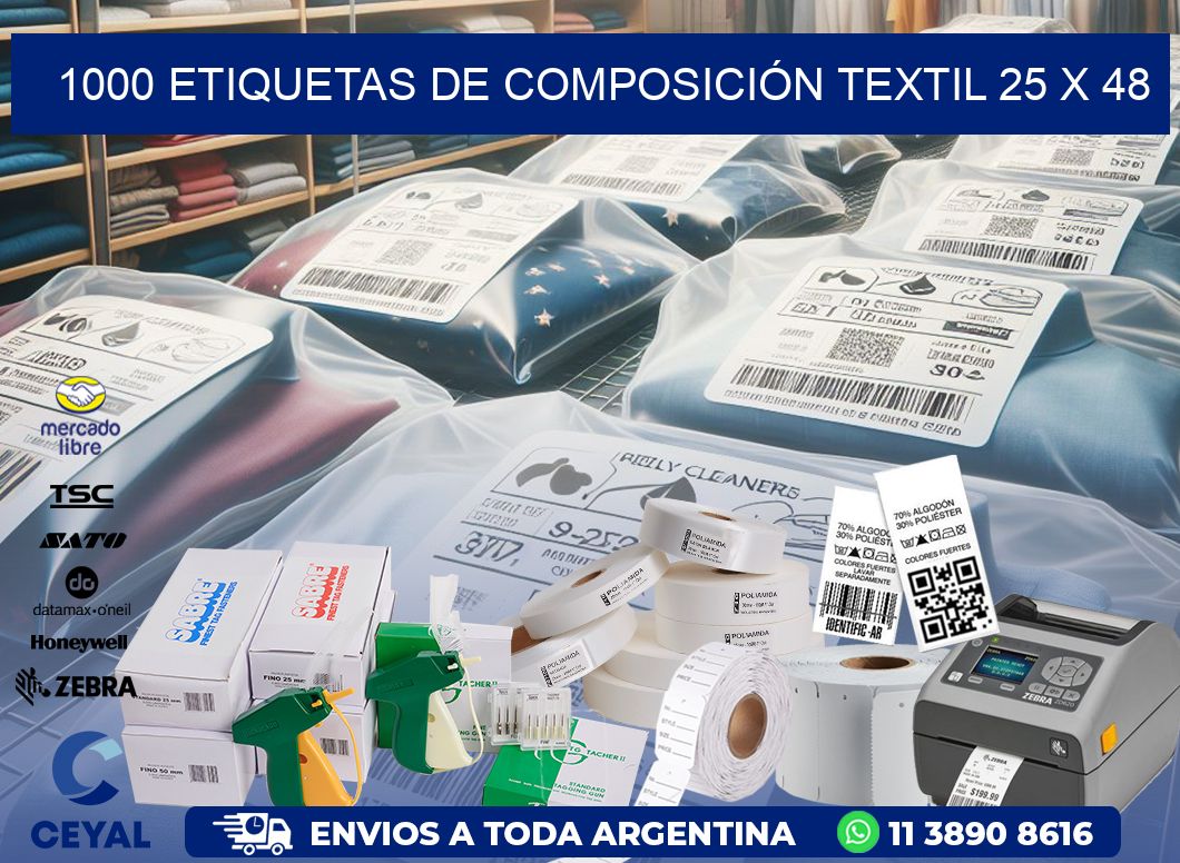 1000 ETIQUETAS DE COMPOSICIÓN TEXTIL 25 x 48