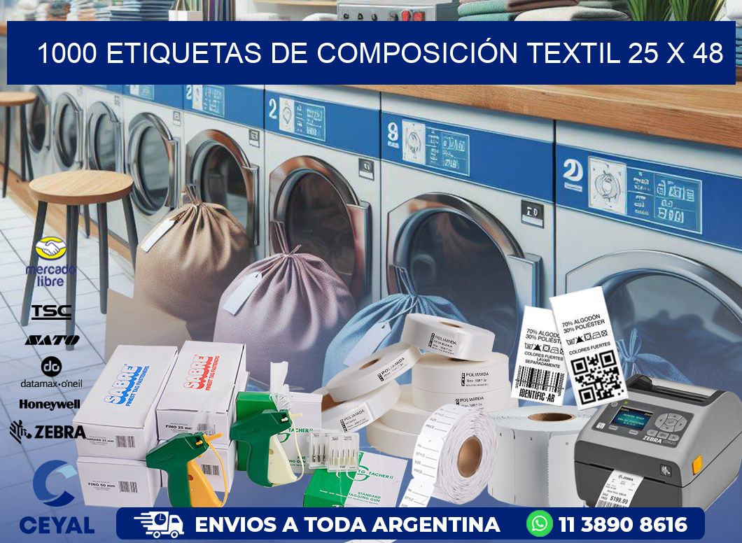 1000 ETIQUETAS DE COMPOSICIÓN TEXTIL 25 x 48