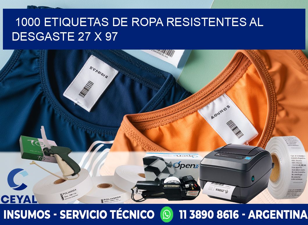 1000 ETIQUETAS DE ROPA RESISTENTES AL DESGASTE 27 x 97