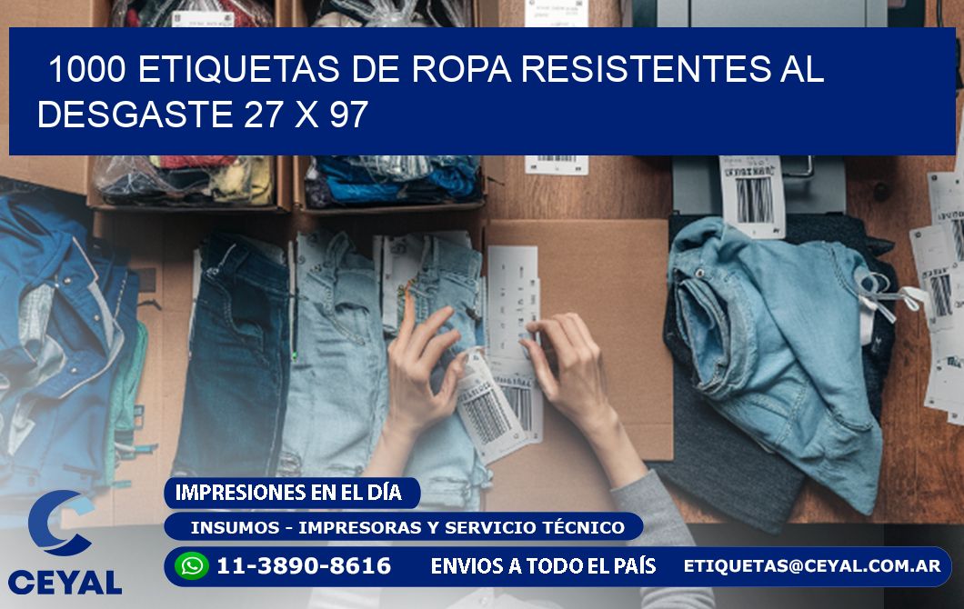 1000 ETIQUETAS DE ROPA RESISTENTES AL DESGASTE 27 x 97