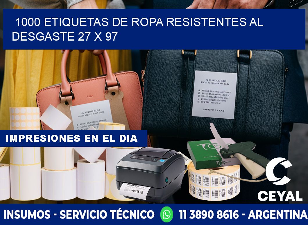 1000 ETIQUETAS DE ROPA RESISTENTES AL DESGASTE 27 x 97