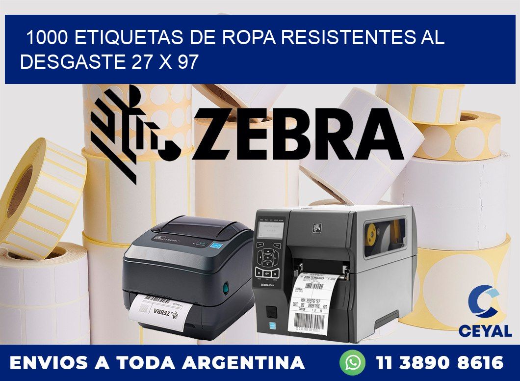 1000 ETIQUETAS DE ROPA RESISTENTES AL DESGASTE 27 x 97