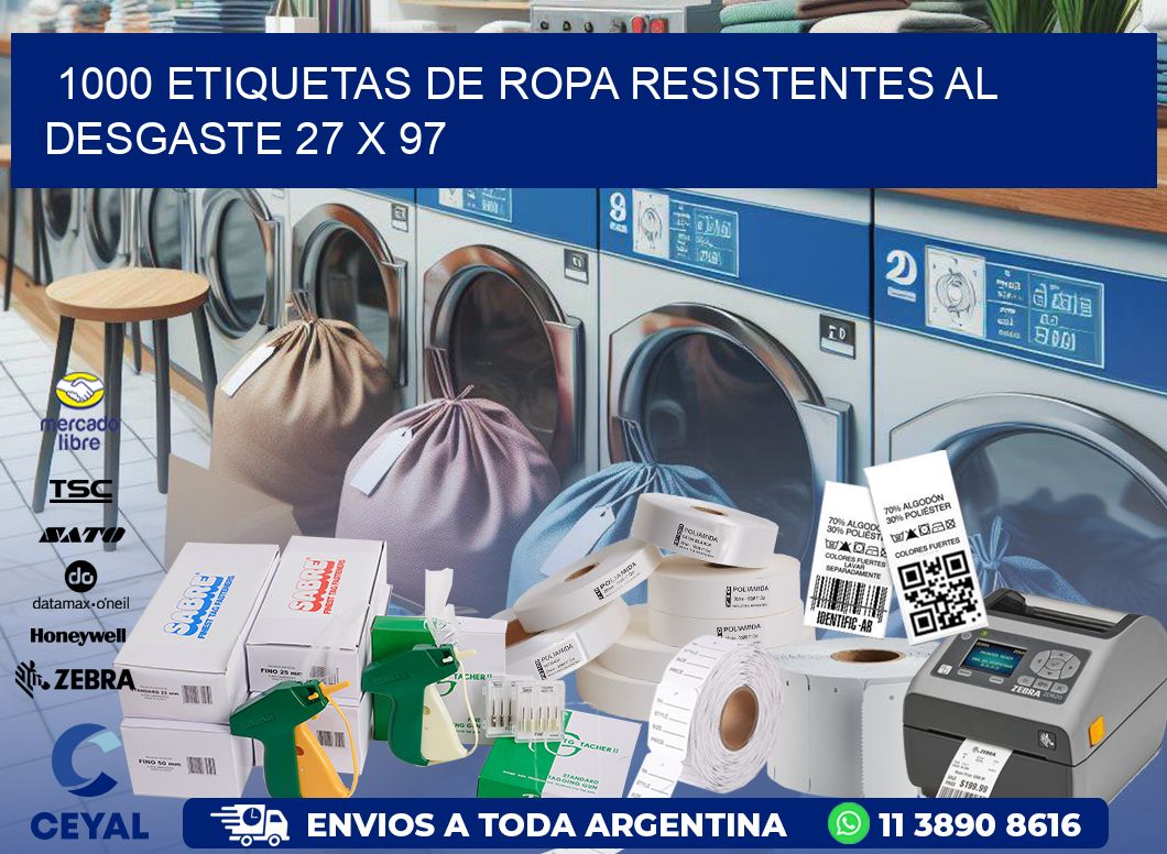 1000 ETIQUETAS DE ROPA RESISTENTES AL DESGASTE 27 x 97