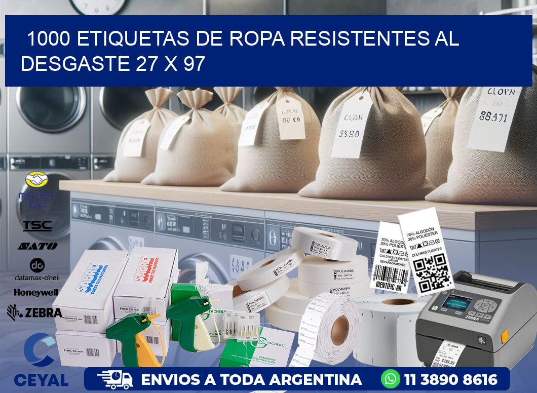 1000 ETIQUETAS DE ROPA RESISTENTES AL DESGASTE 27 x 97