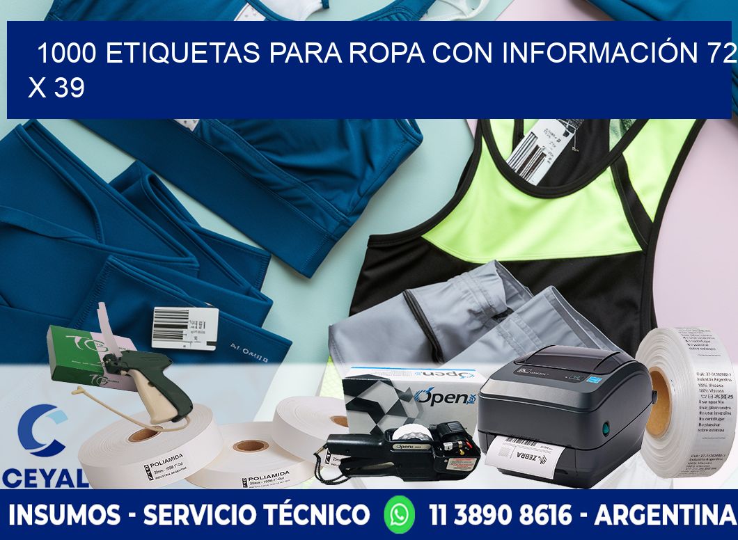 1000 ETIQUETAS PARA ROPA CON INFORMACIÓN 72 x 39