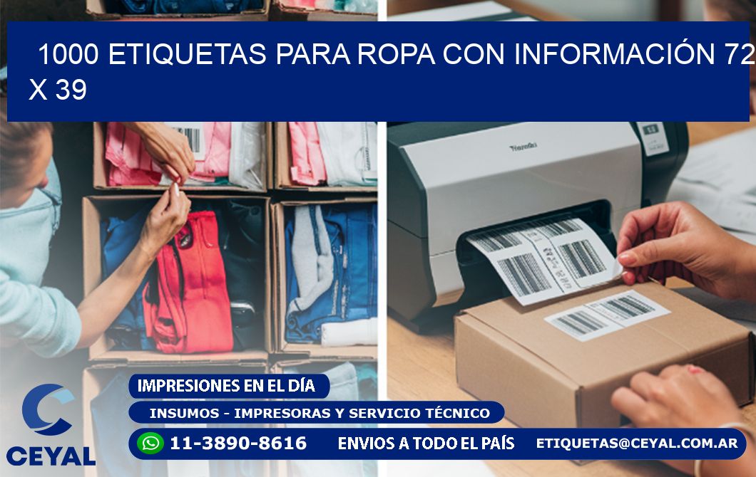 1000 ETIQUETAS PARA ROPA CON INFORMACIÓN 72 x 39