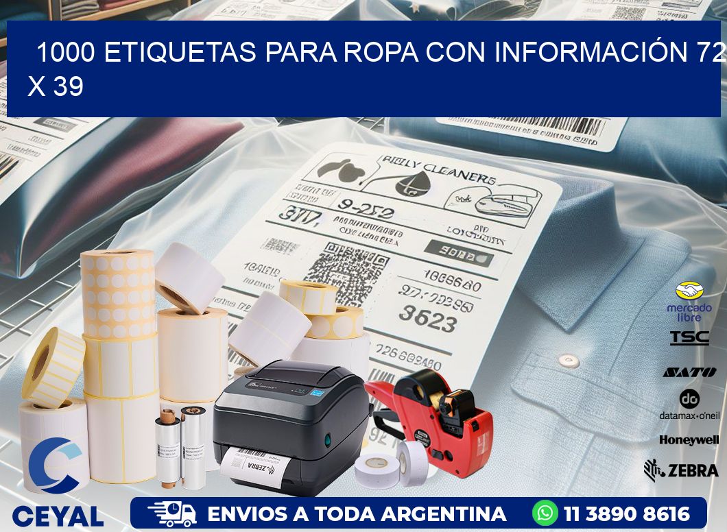 1000 ETIQUETAS PARA ROPA CON INFORMACIÓN 72 x 39