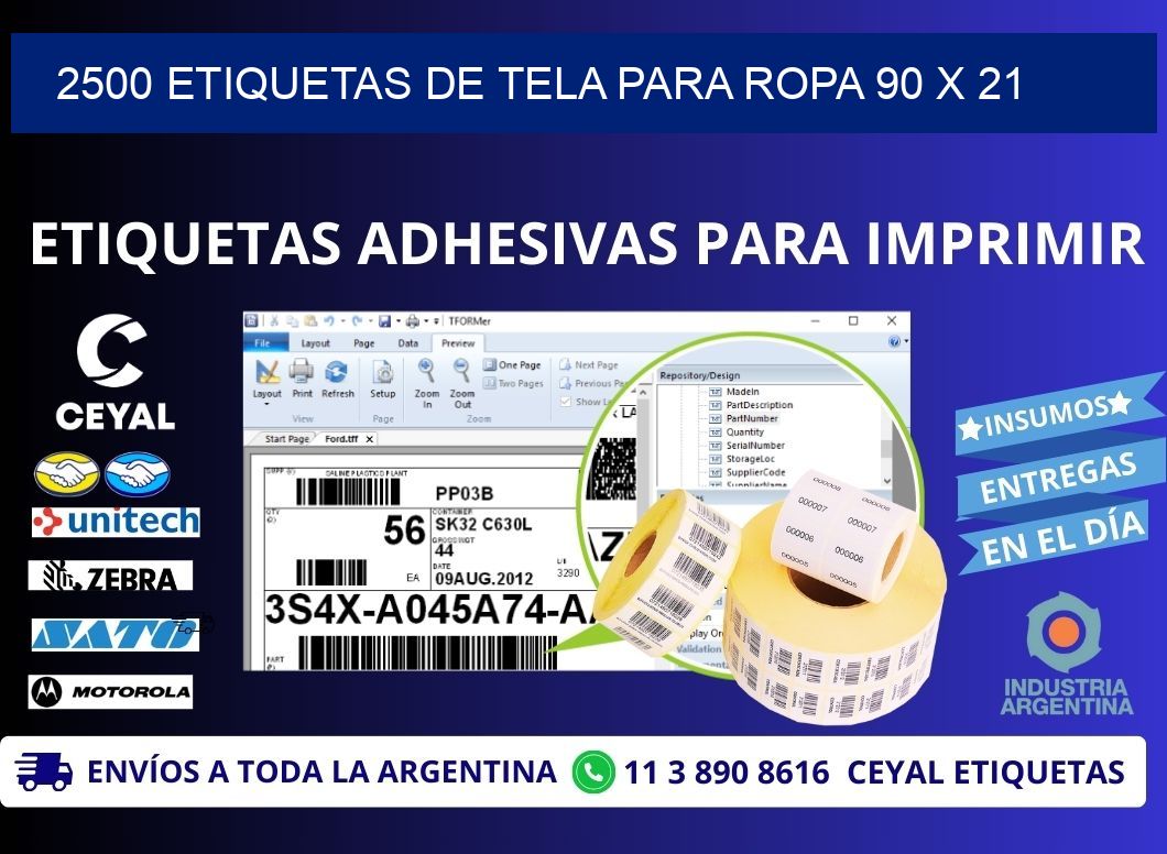 2500 ETIQUETAS DE TELA PARA ROPA 90 x 21