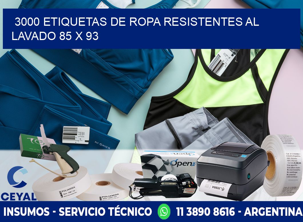 3000 ETIQUETAS DE ROPA RESISTENTES AL LAVADO 85 x 93