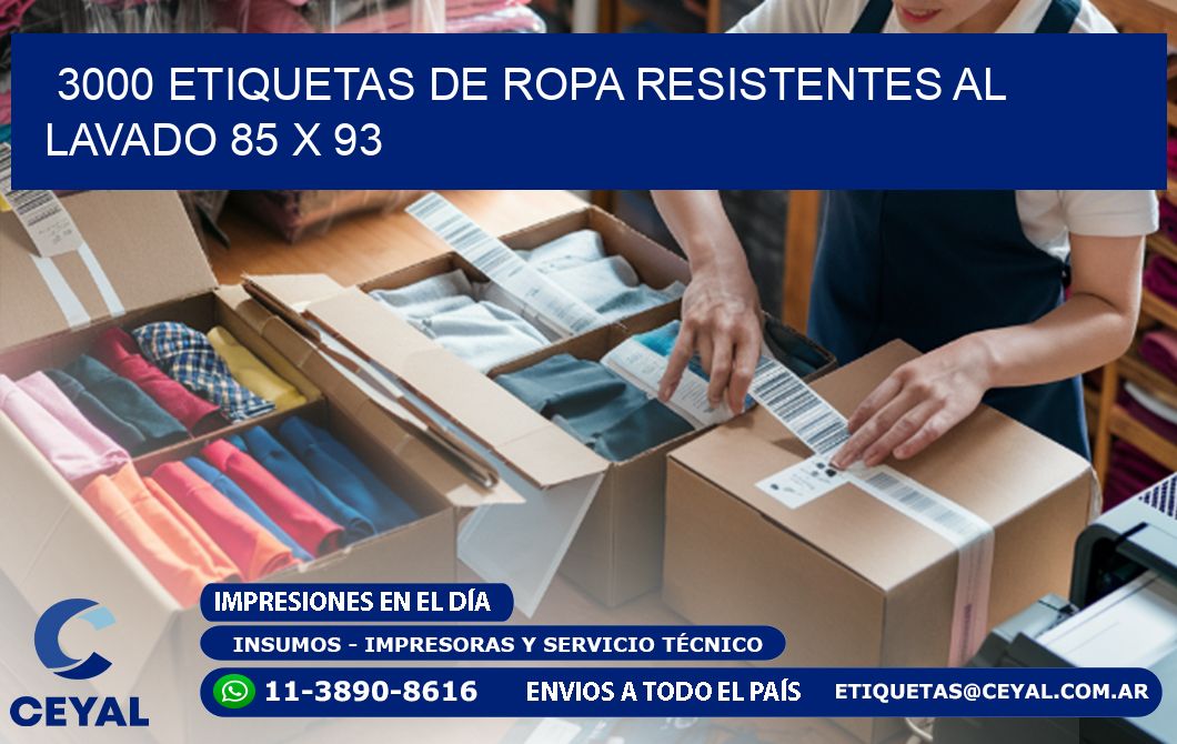 3000 ETIQUETAS DE ROPA RESISTENTES AL LAVADO 85 x 93