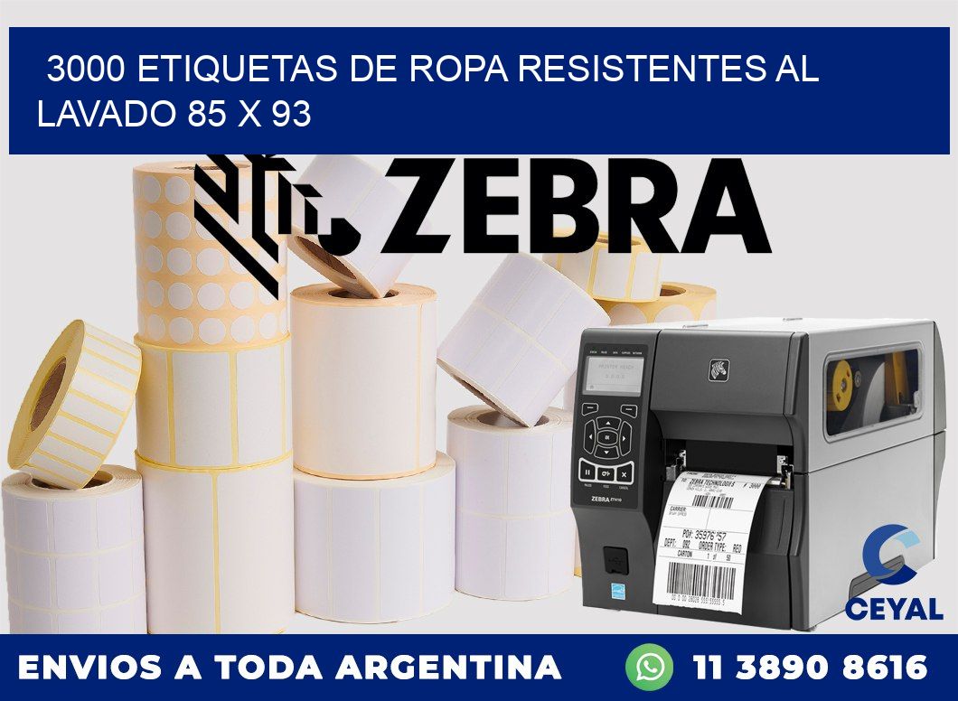 3000 ETIQUETAS DE ROPA RESISTENTES AL LAVADO 85 x 93