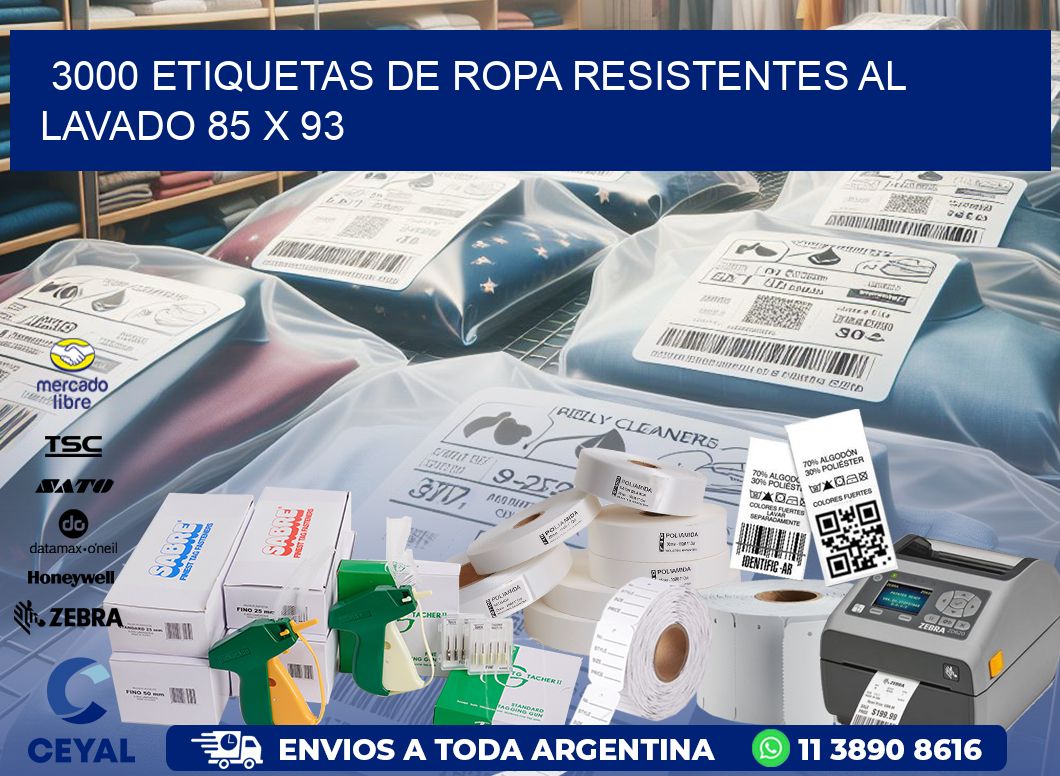 3000 ETIQUETAS DE ROPA RESISTENTES AL LAVADO 85 x 93