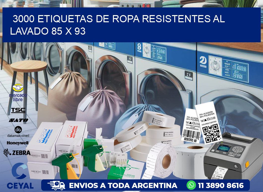 3000 ETIQUETAS DE ROPA RESISTENTES AL LAVADO 85 x 93