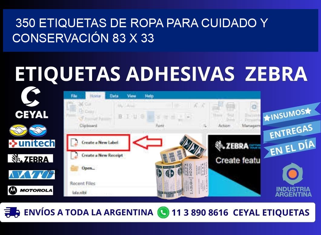 350 ETIQUETAS DE ROPA PARA CUIDADO Y CONSERVACIÓN 83 x 33