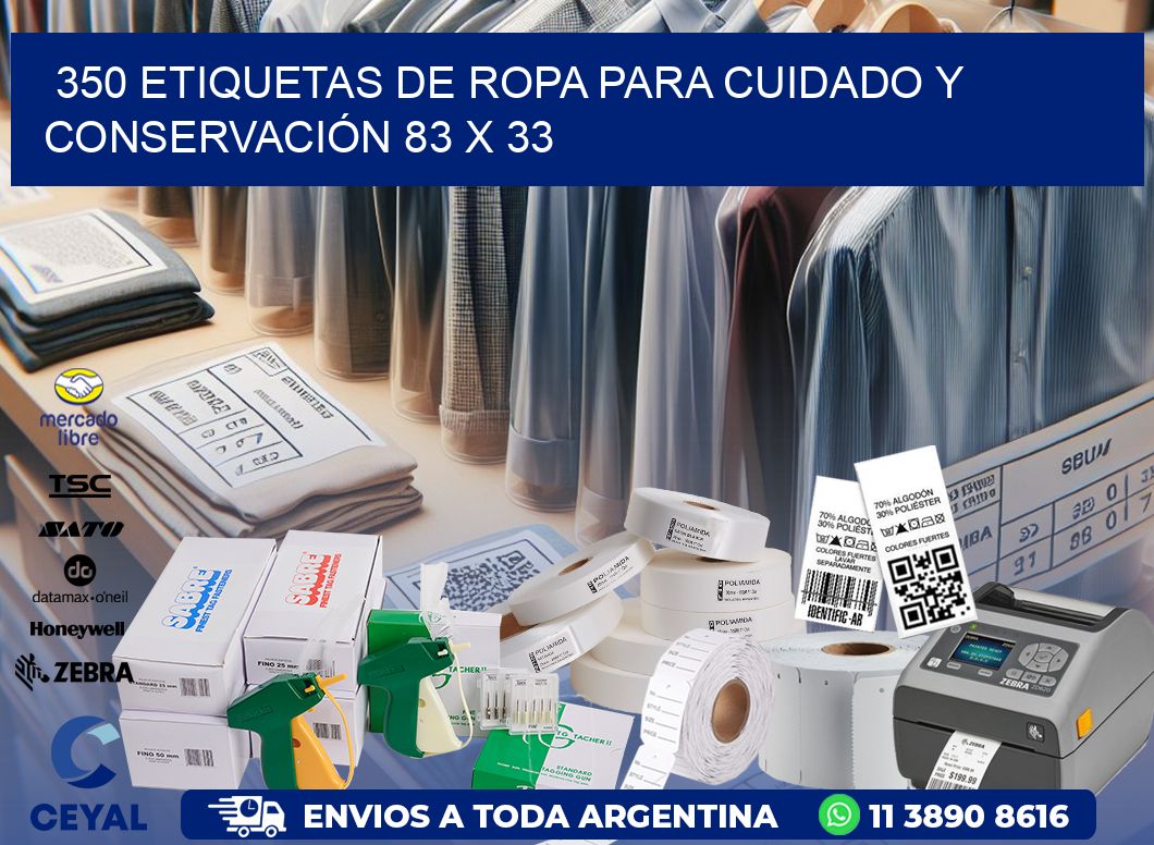 350 ETIQUETAS DE ROPA PARA CUIDADO Y CONSERVACIÓN 83 x 33