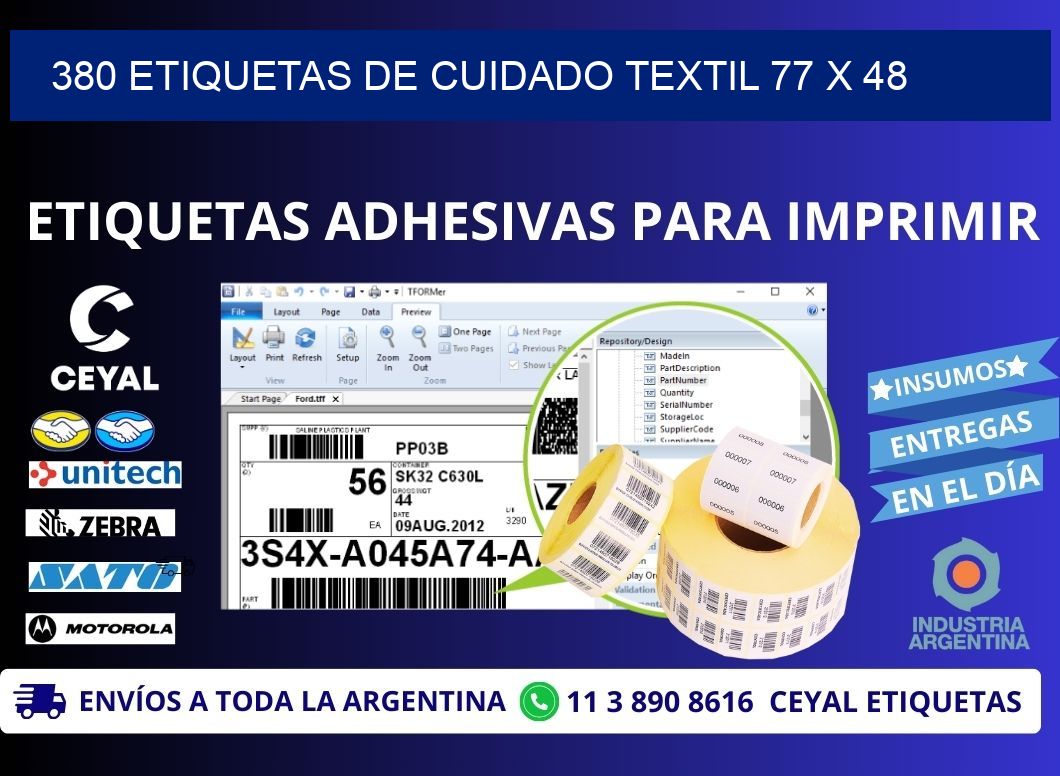 380 ETIQUETAS DE CUIDADO TEXTIL 77 x 48