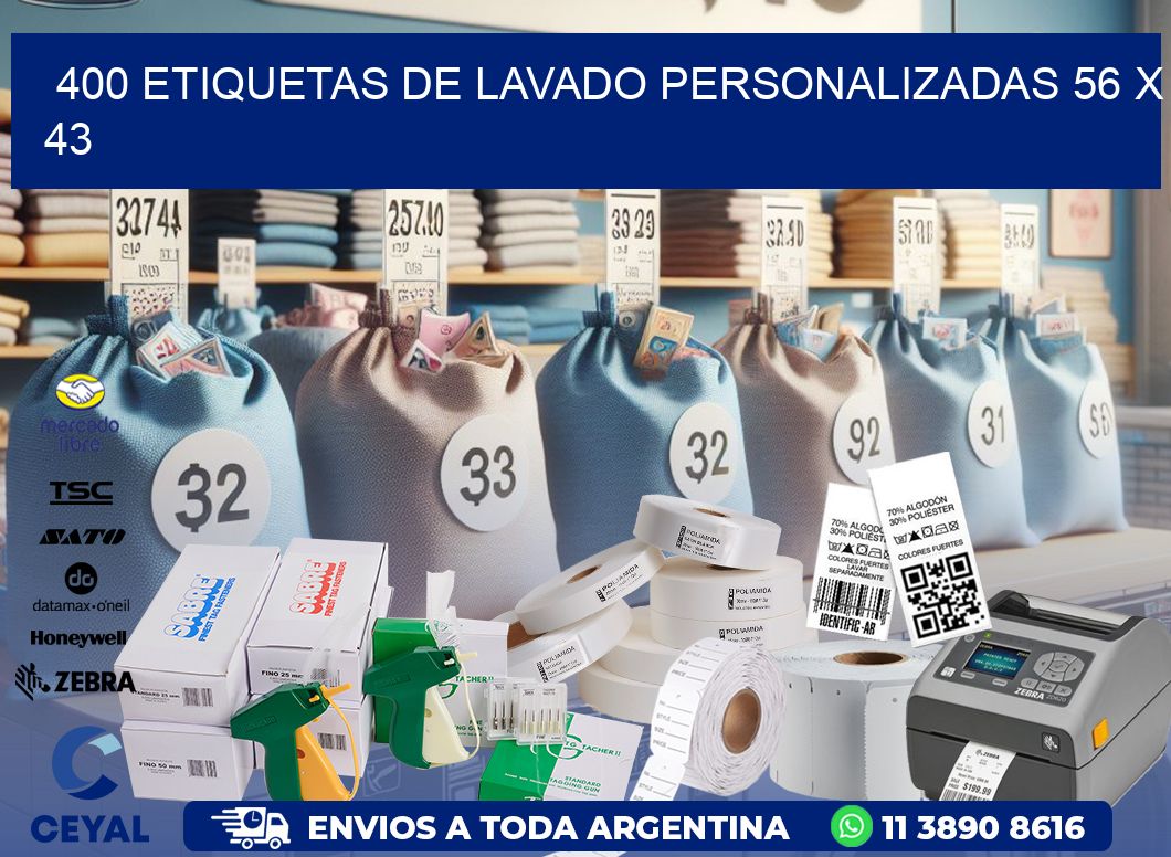 400 ETIQUETAS DE LAVADO PERSONALIZADAS 56 x 43