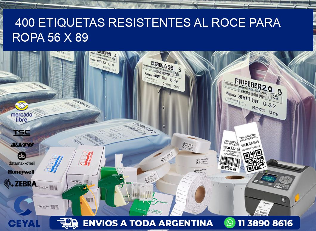 400 ETIQUETAS RESISTENTES AL ROCE PARA ROPA 56 x 89