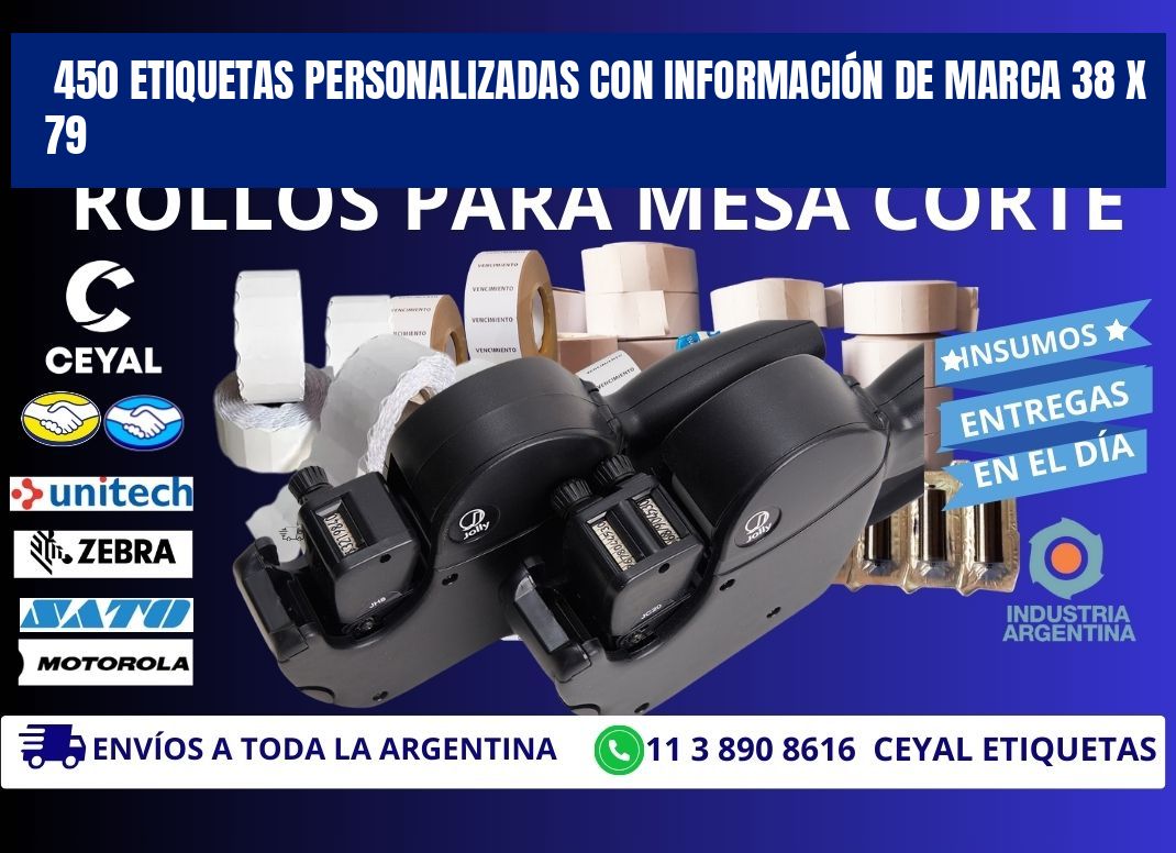 450 ETIQUETAS PERSONALIZADAS CON INFORMACIÓN DE MARCA 38 x 79