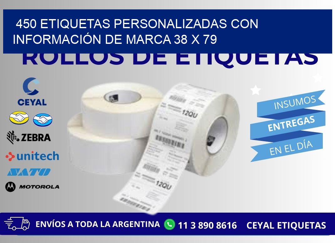 450 ETIQUETAS PERSONALIZADAS CON INFORMACIÓN DE MARCA 38 x 79