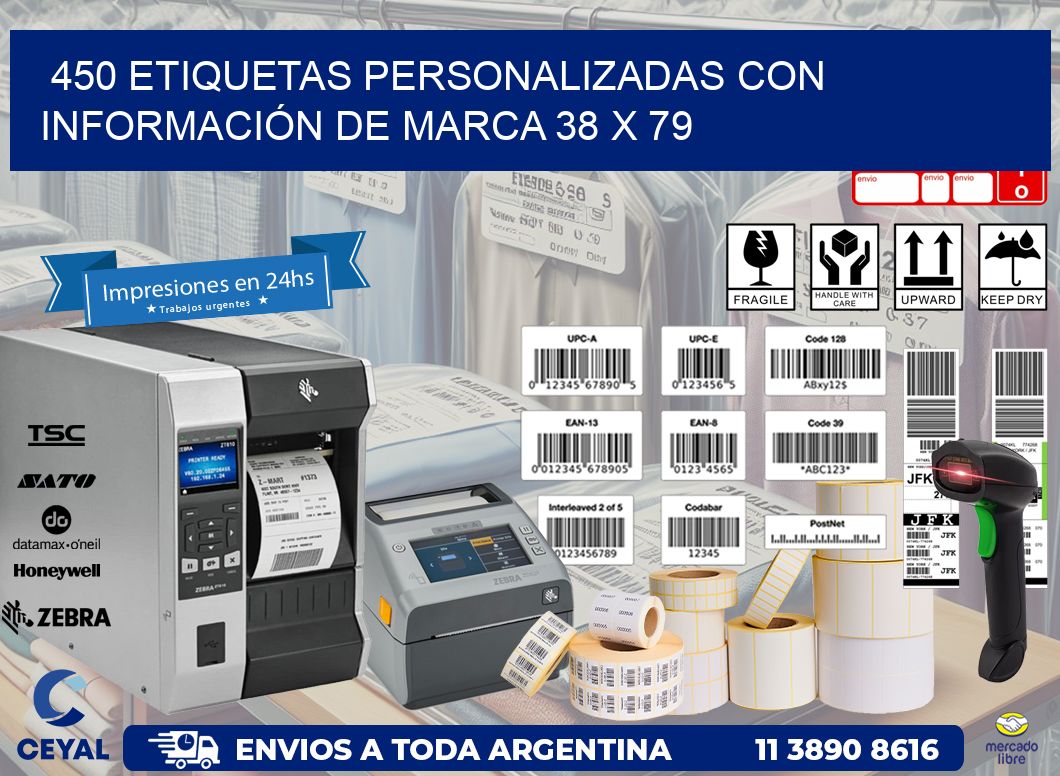 450 ETIQUETAS PERSONALIZADAS CON INFORMACIÓN DE MARCA 38 x 79