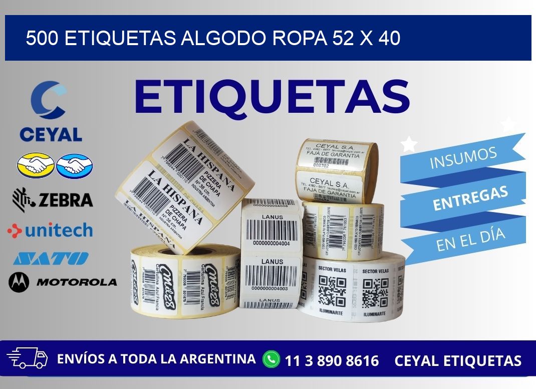 500 ETIQUETAS ALGODO ROPA 52 x 40