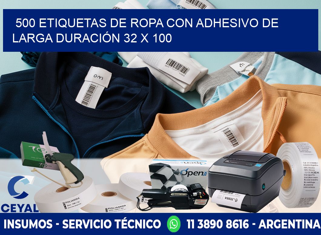 500 ETIQUETAS DE ROPA CON ADHESIVO DE LARGA DURACIÓN 32 x 100