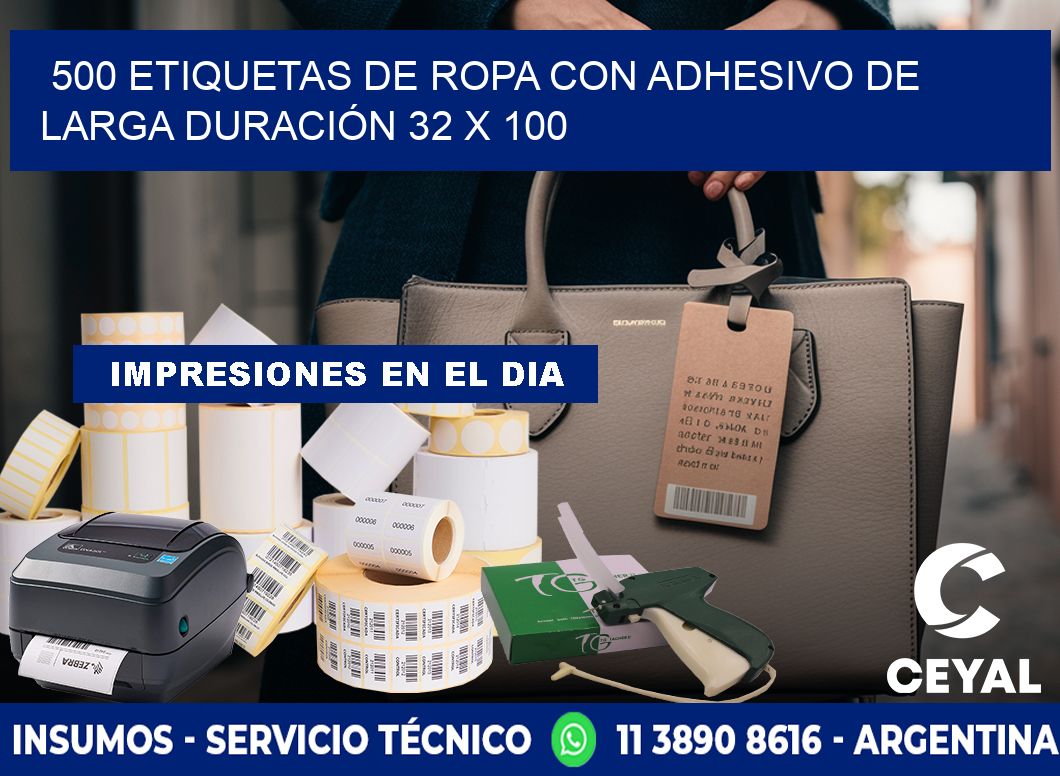 500 ETIQUETAS DE ROPA CON ADHESIVO DE LARGA DURACIÓN 32 x 100