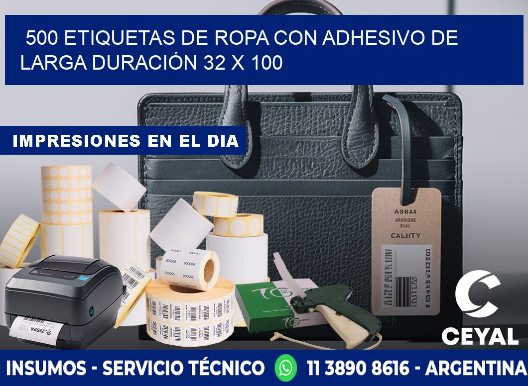 500 ETIQUETAS DE ROPA CON ADHESIVO DE LARGA DURACIÓN 32 x 100