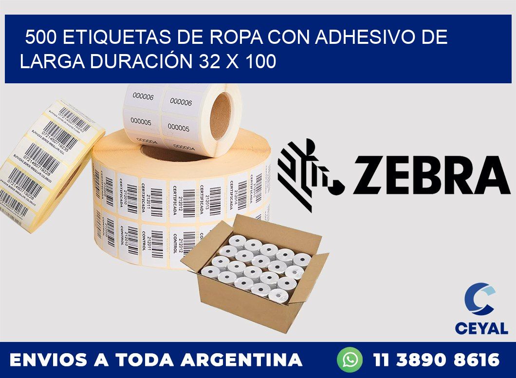 500 ETIQUETAS DE ROPA CON ADHESIVO DE LARGA DURACIÓN 32 x 100